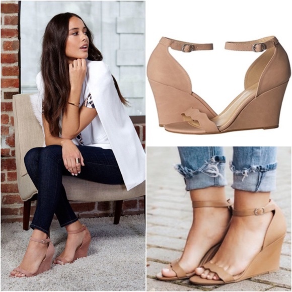 Mauve Blush Wavy Strap Wedge Heel Ankle Sandal - Picture 3 of 5